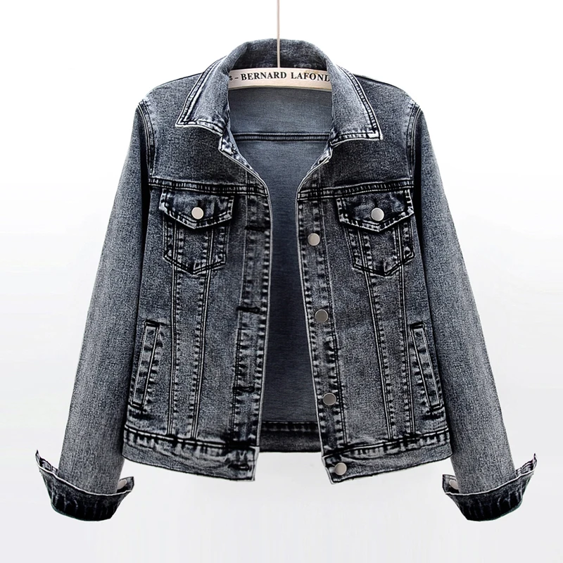 

Autumn Vintage Elasticity Denim Jacket Women Big size Chaquetas Mujer Short Jeans Jacket Basic Coat Female Dark gray Outerwear