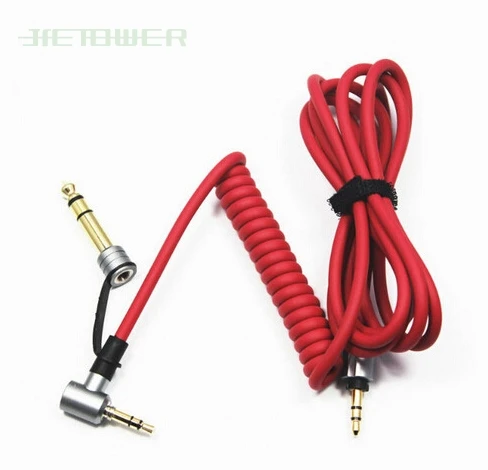 Wholesale Black Red 6 5mm 3 5mm Spring Replacement Audio Cable Headphone for Monster Beat Pro Detox Solo AUX Cord 10pcs lot