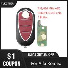 YLKGTTER 3 кнопки дистанционного ключа автомобиля для Alfa Romeo Giuliett 147 156 166 GT ключ с 433/434 МГц транспондер PCF7946 чип