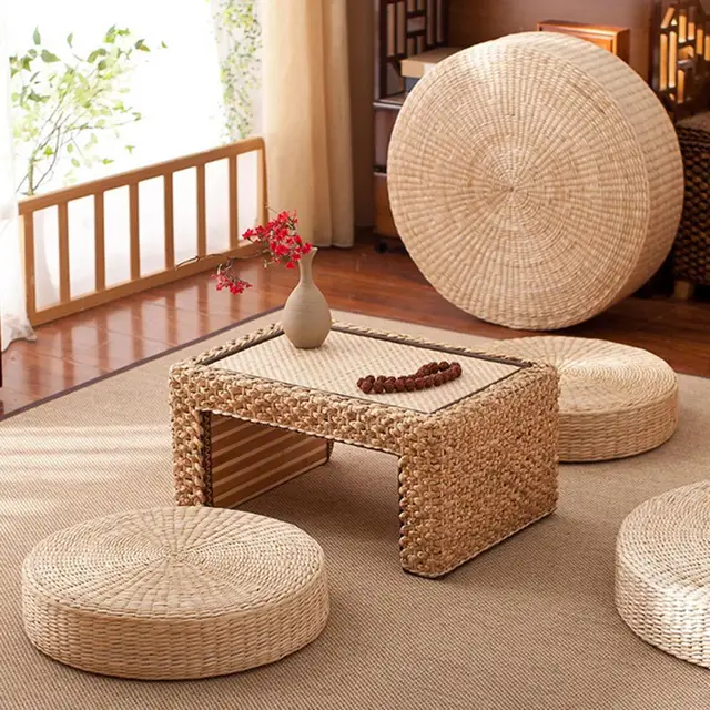 Természetes Szalma Ülés Párna Rusztikus Padlópárna Pouf Meditáció Lakberendezés Meditációs Hajdina