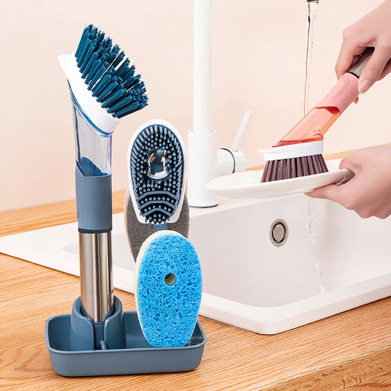 Kitchen Cleaning Brush With Removable Sponge Home Long Handle