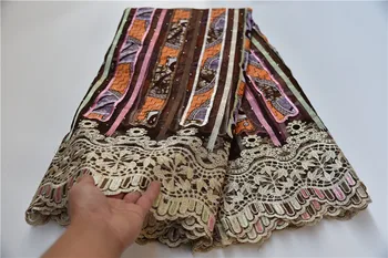 

Latest dubai style african brocade fabric 2019 high quality lace java prints fabrics nigerian lace fabric with stones 5yards/lot