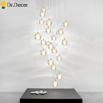 

Modoren Crystal Glass Ball Pendant Lights Creative Hotel Hall Living Room Hanglamp Art Lustres Kitchen Led Luxury Pendant Lamp