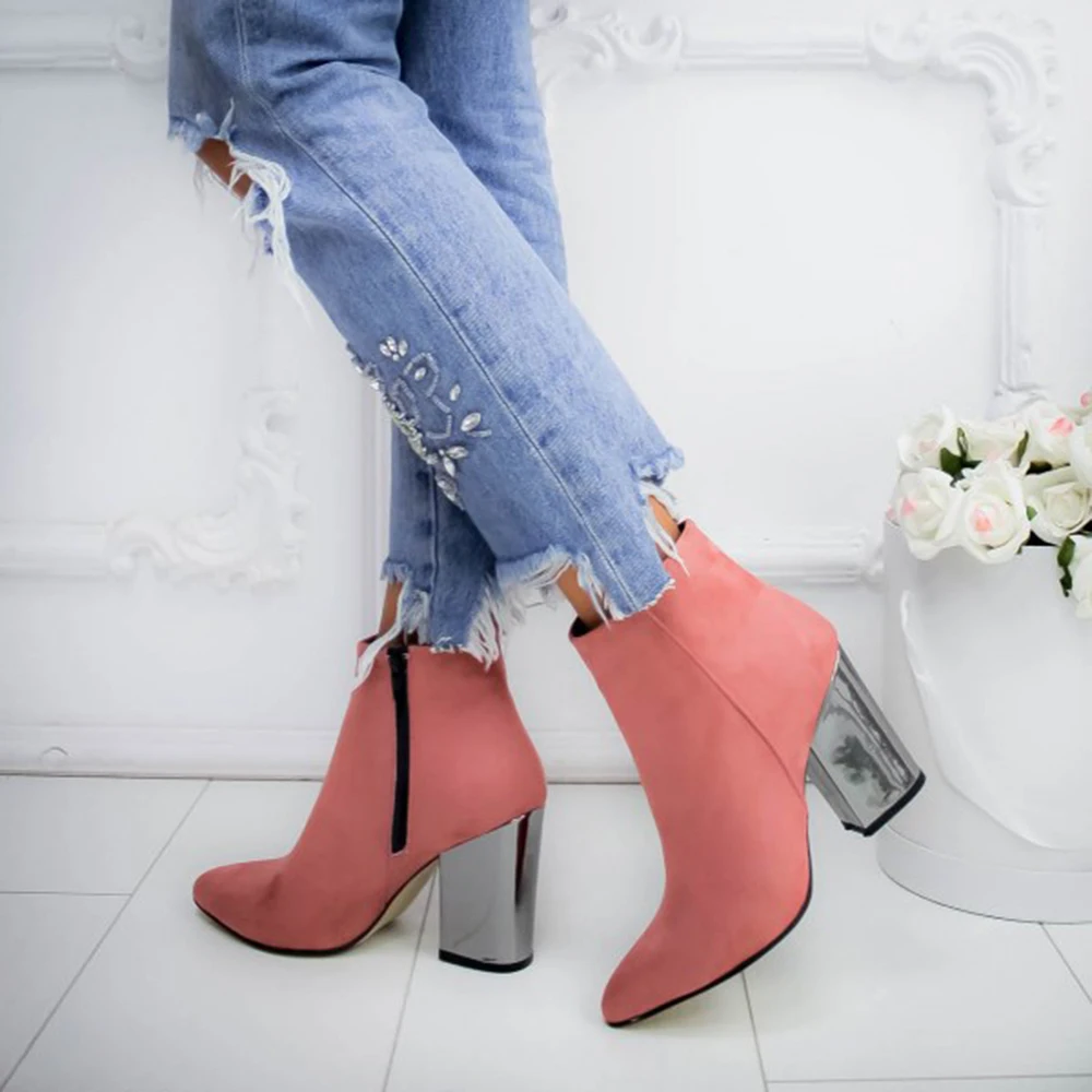 pink E Vertvie/ботинки; сезон осень-зима; Модные женские ботильоны на квадратном каблуке; женская обувь без застежки; Bota Feminina; - Цвет: pink E