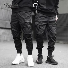 

FOJAGANTO Men Ribbons Joggers Cargo Pants Streetwear Hip Hop Casual Pockets Track Trousers Male Harajuku Fashion Pants Male