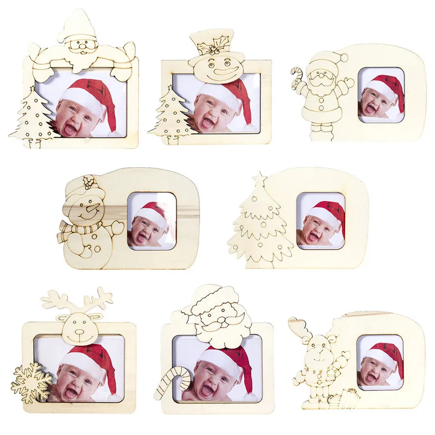New Wooden Christmas Photo Frame 8pcs Christmas Snowman Decorations Photo Frame Ornament Table Decor 1031#30