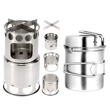 

High Quality Portable Outdoor Camping Wood Stove Pot Set Stove Sub Outdoor Picnic Folding Hiking Travel Firewood Stove Pot