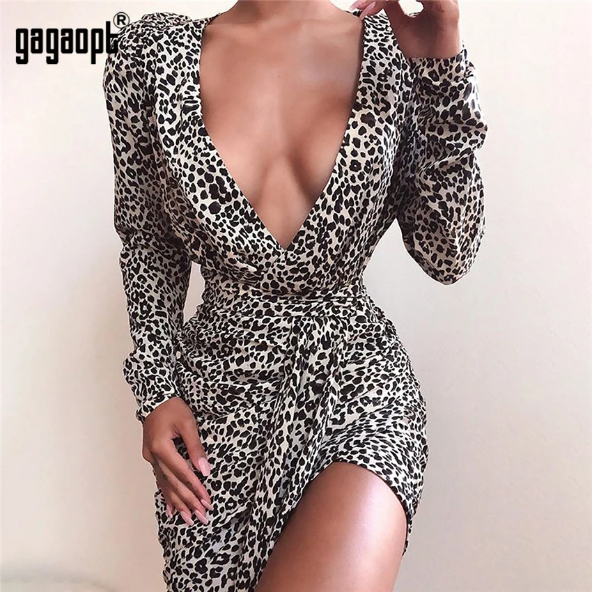 Женское длинное пляжное платье Gagaopt леопардовое шифоновое с длинным рукавом и