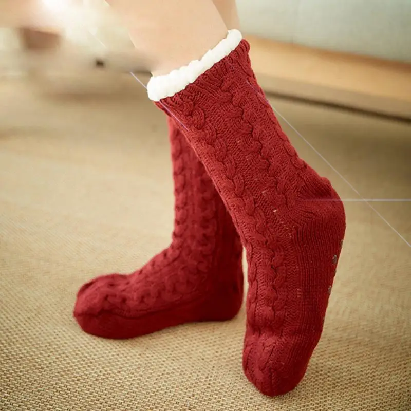 Удобные один размер зимний пушистый Нескользящие тапочки Для женщин носки теплые, мягкие кровати утолщенные Носки без пятки с дома для взрослых с флисовой подкладкой