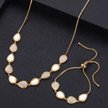 

Accking Luxury water drop For Women Party Dubai Necklace bracelet CZ Crystal Wedding Jewelry Sets