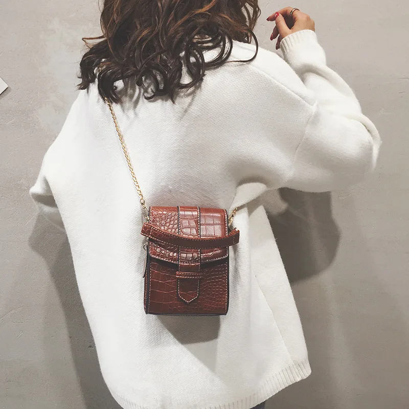 

Small Bag Women's 2018 New Style Bag with Chain Crocodile Pattern Shoulder Bag Versatile Casual Mobile Phone Bag Korean-style Fa
