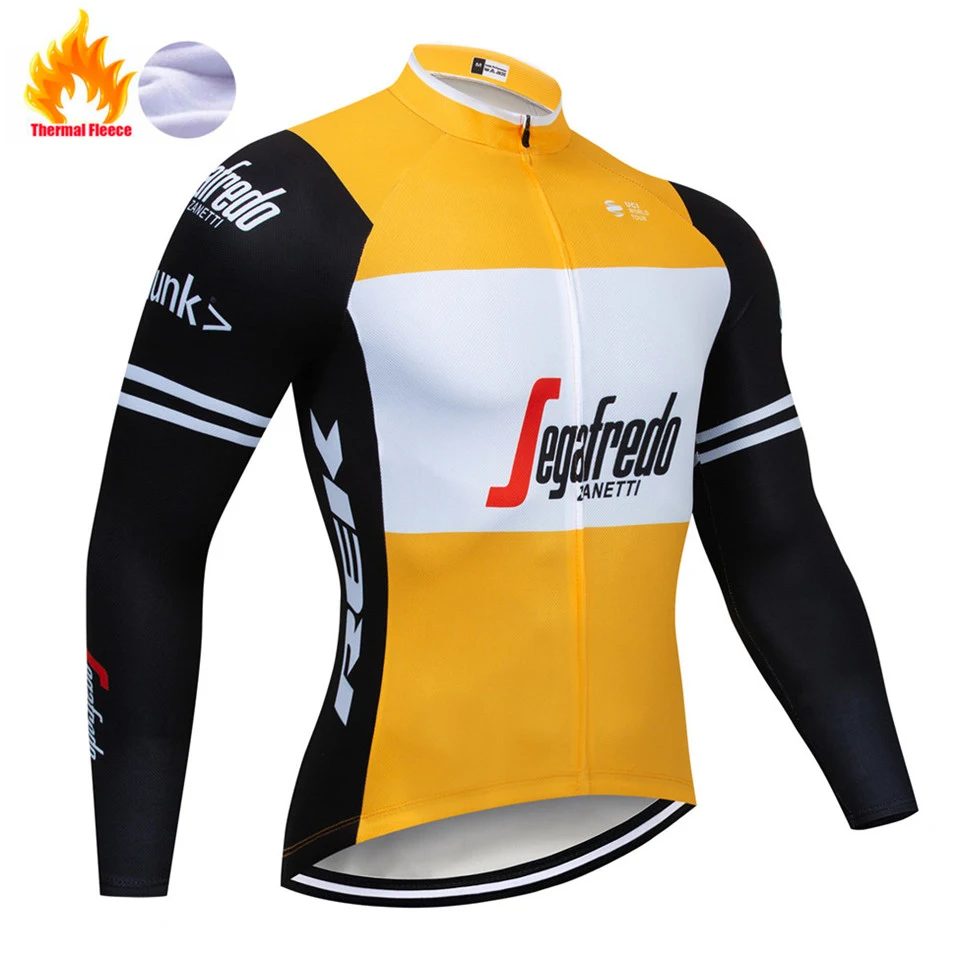Fleece jersey Treking Team Зимняя Теплая Флисовая велосипедная одежда для мужчин с длинным рукавом Джерси костюм открытый езда на велосипеде MTB Одежда комбинезон комплект - Цвет: Fleece jersey