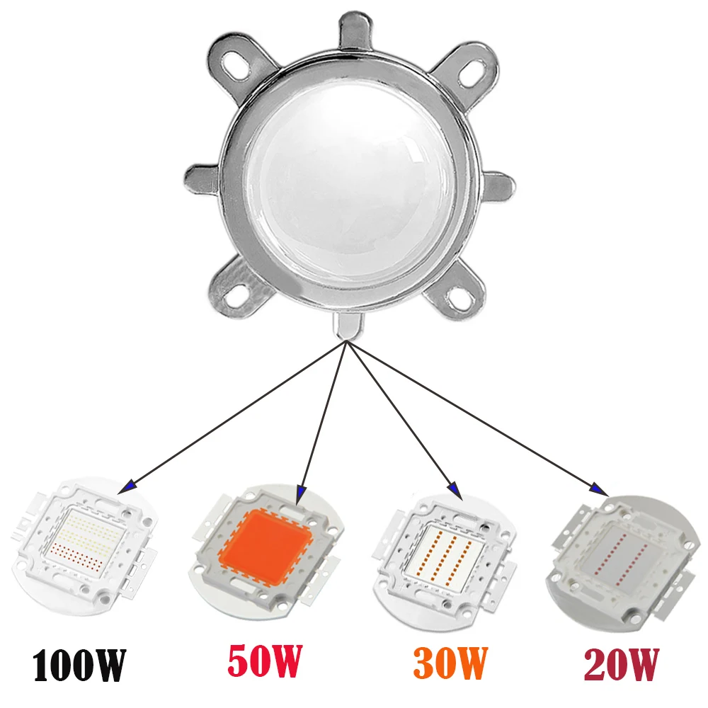 60 90 120도 44mm LED 광학 유리 렌즈 + 콜리메이터 반사경 + 고출력 COB 칩 20W 30W 50W 100W용 고정 브래킷