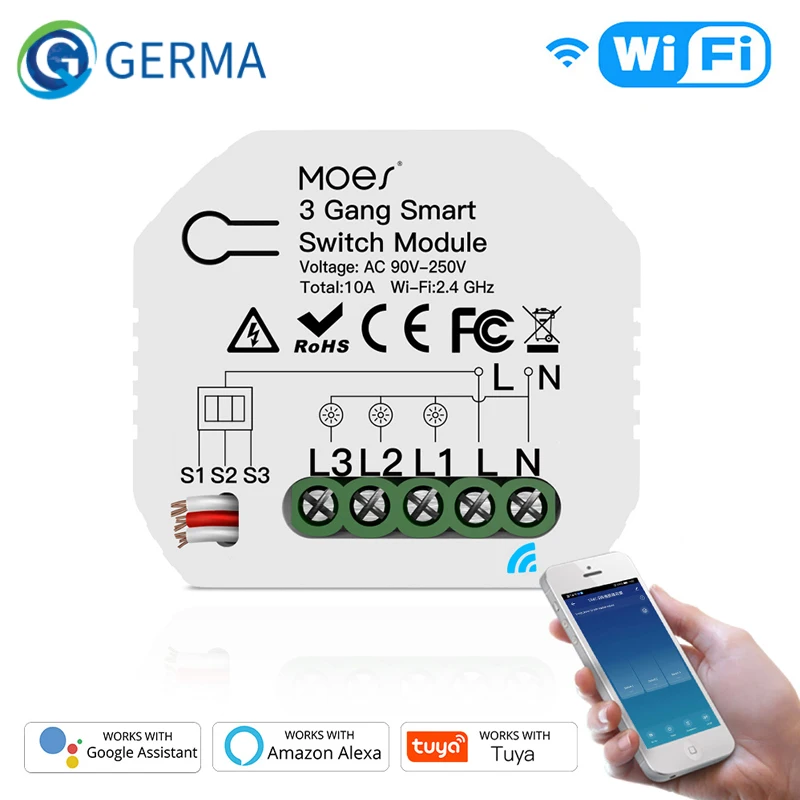 GERMA Мини DIY WiFi умный светильник переключатель 3 банды 1/2 пути модуль Smart Life/Tuya