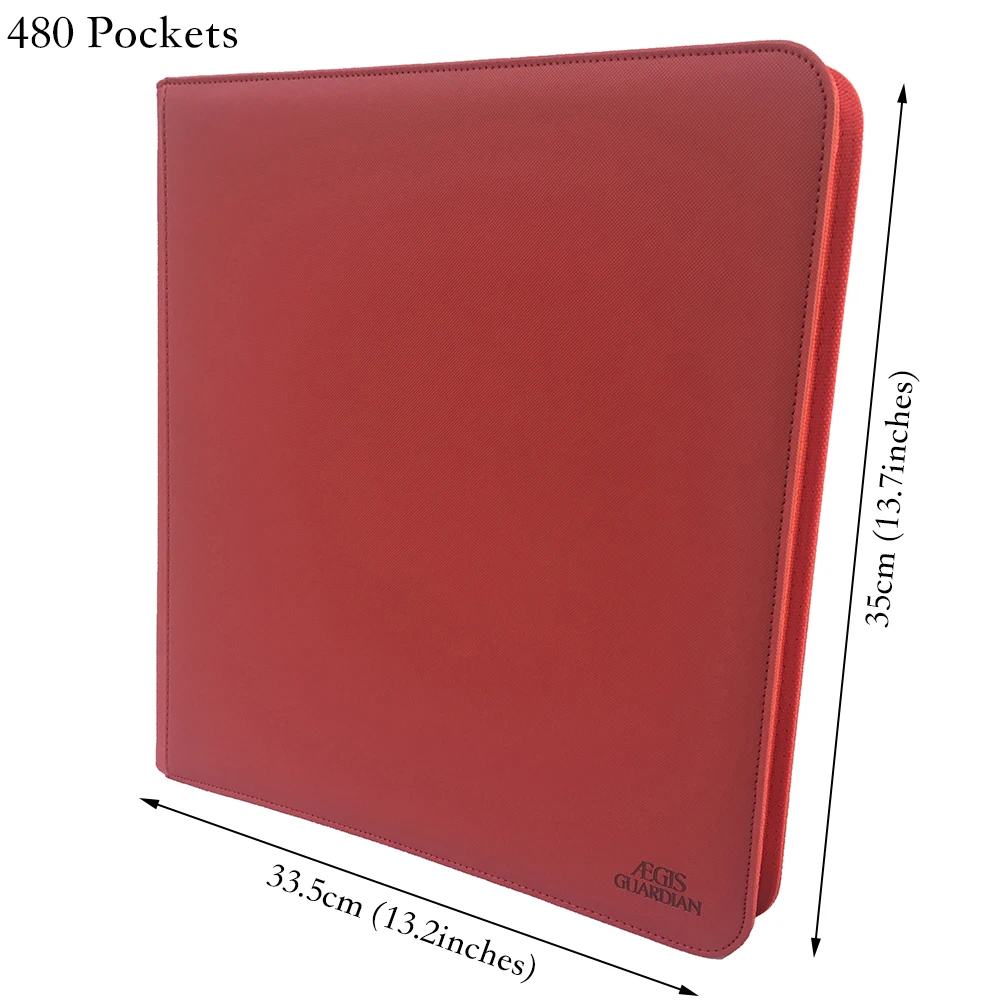 

AEGIS GUARDIAN 12-Pocket Double-Sided TCG Card Album Folder, 480 Pockets Side Insert Premium ZIP Card Binder Collector, Red