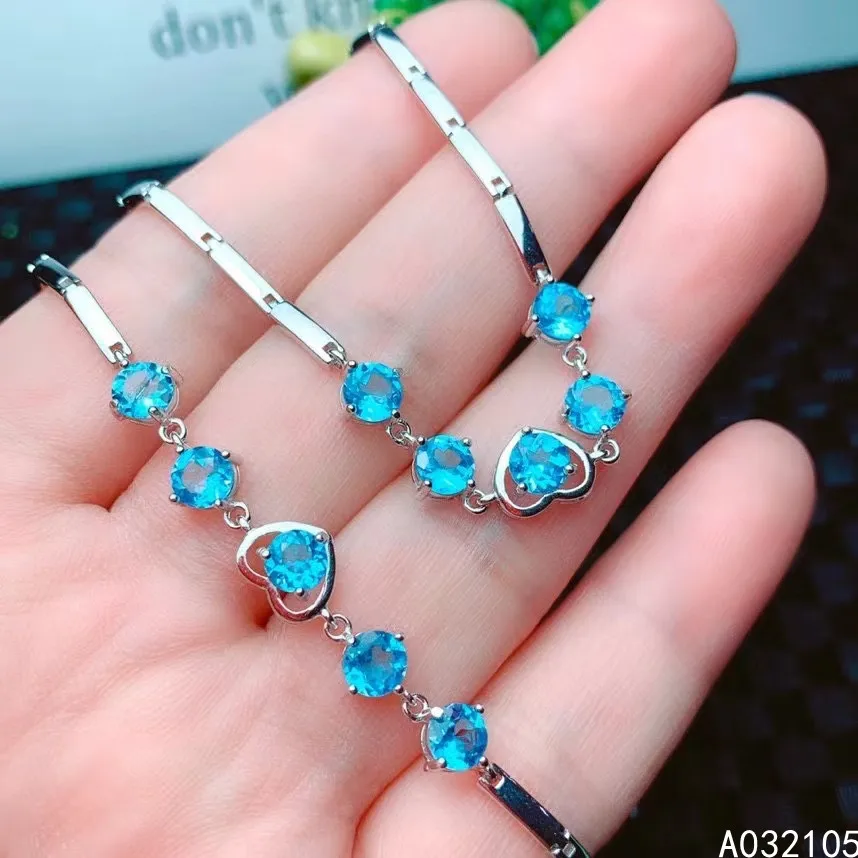 

KJJEAXCMY fine jewelry 925 sterling silver inlaid Natural Swiss blue topaz women fresh elegant round gem hand bracelet support d
