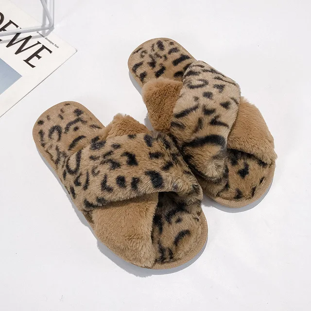 Winter Women House Slippers Faux Fur Fashion Warm Shoes Woman Slip on Flats Female Slides Black Pink cozy home  furry slippers Brown