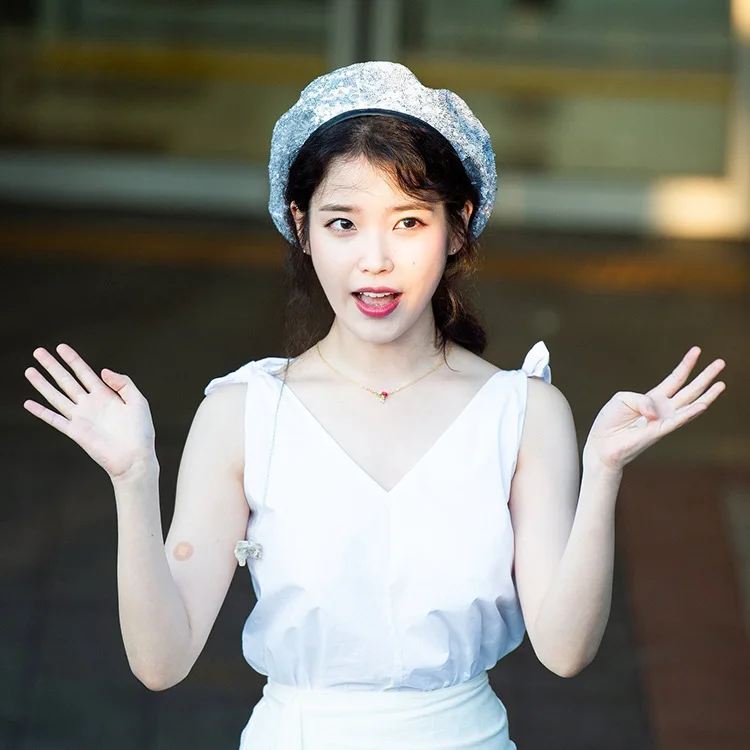 Kpop IU же Ретро берет шапка Кепка Ли Цзи Ын модные блестящие блёстки береты шапки s Танцевальная вечеринка для женщин и мужчин