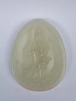 

YIZHU CULTUER ART Collection Old China Jade Hand Carving Avalokitesvara Statue Pendant Amulet Gift