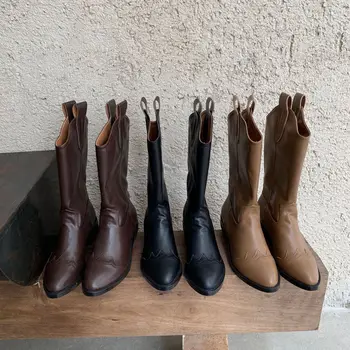 

Korea in 2020 fall popular new pointed sleeve thick with restoring ancient ways, with Martin boots female cowboy boots