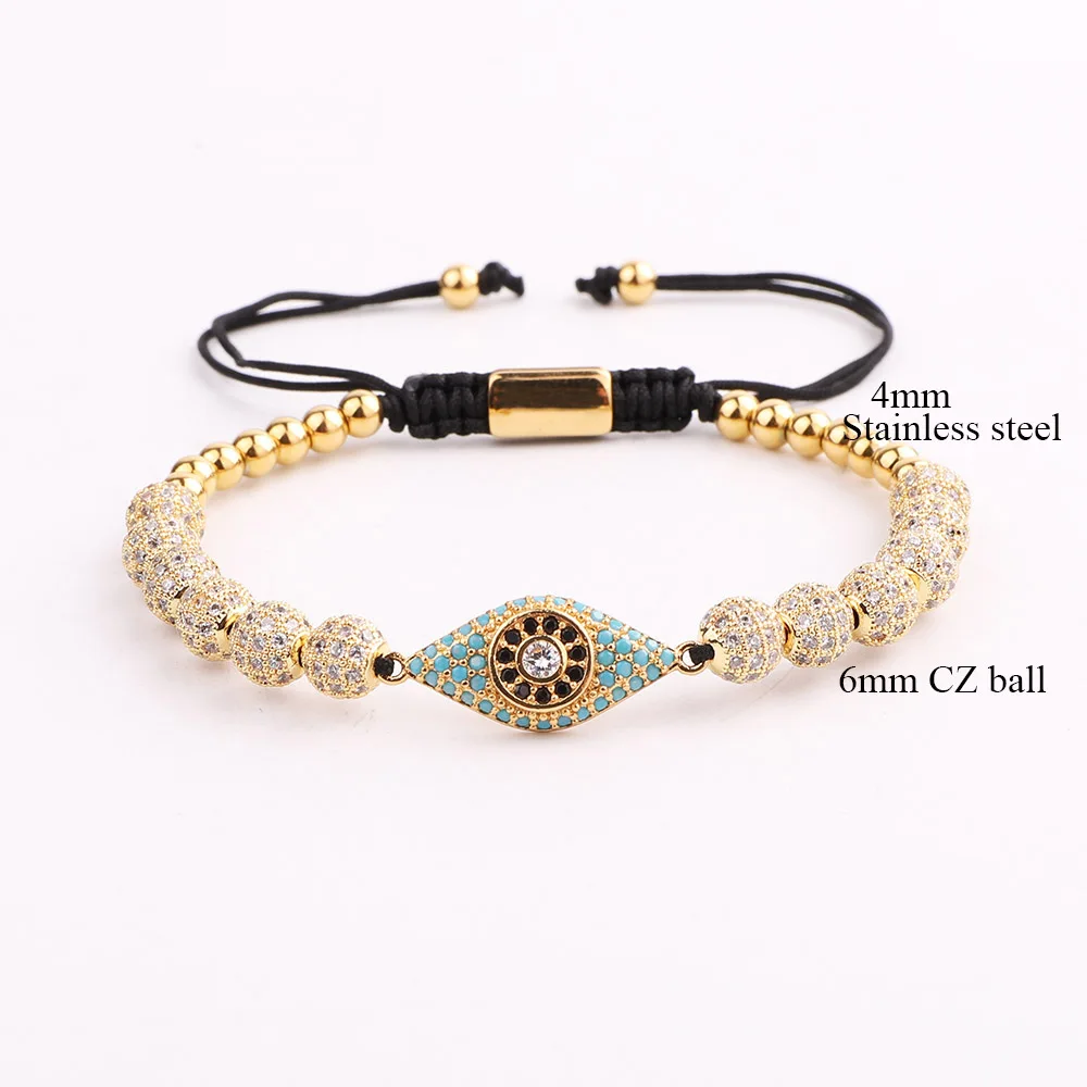New Design Luxury Blue CZ Micro Pave Ball Eye Charm Stainless Steel Beads Friendship Macrame Adjustable Bacelet Men Women - Image 6