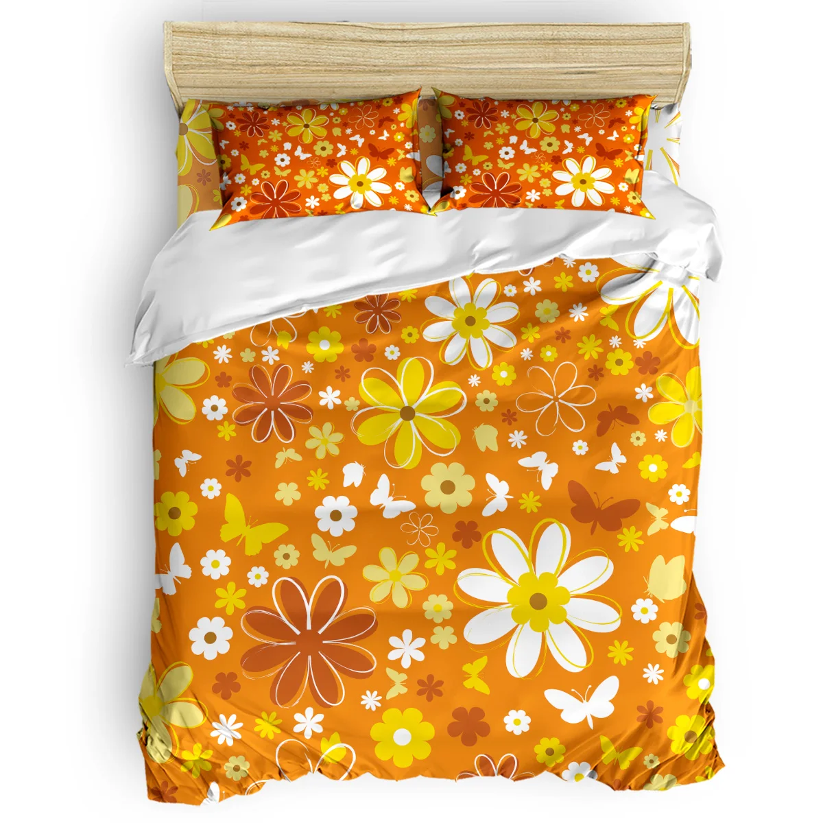 

Orange Little Daisy Duvet Cover Set Vintage Floral Art Design Collection of 3/4pcs Bedding Set Bed Sheet Pillowcases Cover Set