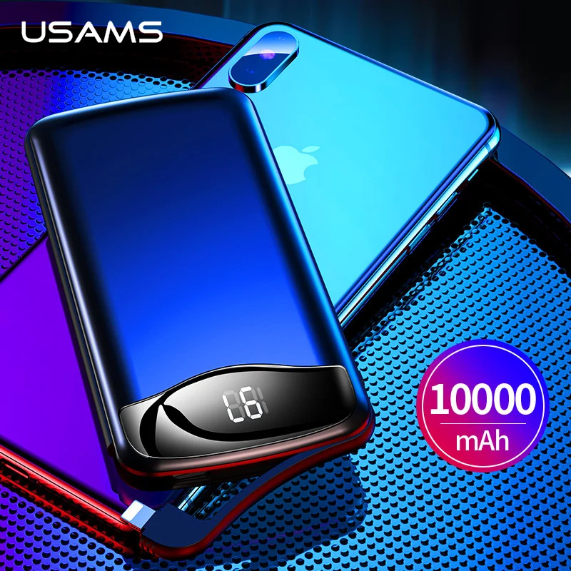 USAMS power Bank 10000mAh светодиодный дисплей PoverBank для usb-кабель iPhone алюминиевый сплав Pover X