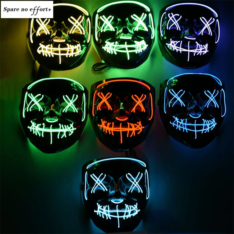 

Masquerade mascaras de latex realista Electric Halloween Led Mask Halloween Prop Neon Mask Cosplay mascara terror Scary Mask