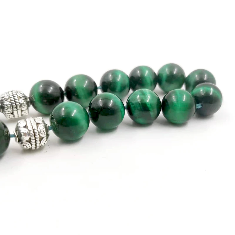 Tasbih big size Natural Green tiger eye stone Muslim Misbaha rosary bead arabic Accessories bracelet islamic Luxury Eid gift