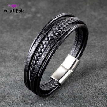 

Fashion Stainless Steel Chain Genuine Leather Bracelet Men Vintage Male Braid Jewelry for Women Gifts Cowhide Braided Rope Chain