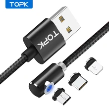 Магнитный usb кабель TOPK для iPhone X Xs Max 8 7 6 5 90 градусов магнитный Micro