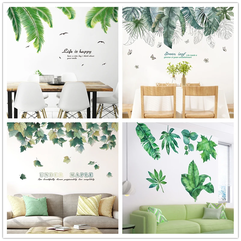 [SHIJUEHEZI] Дерево листья наклейки на стену DIY растительный лист настенные наклейки для дома гостиной спальни кухни украшения Muurstickers