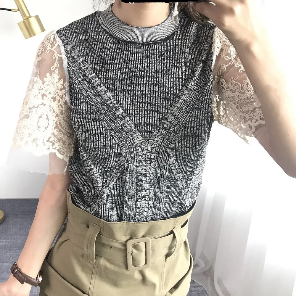 WHITNEY WANG осень мода уличная кружева лоскутное свитер женский джемпер pull femme sueter mujer invierno