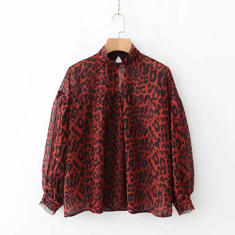 animal print blouse red