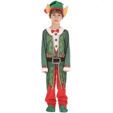 Дизайн, детский Рождественский костюм, детские костюмы с изображением эльфа, костюм для мальчиков, комбинезон, шляпа, ремень, обувь, полный комплект, детский Рождественский Костюм