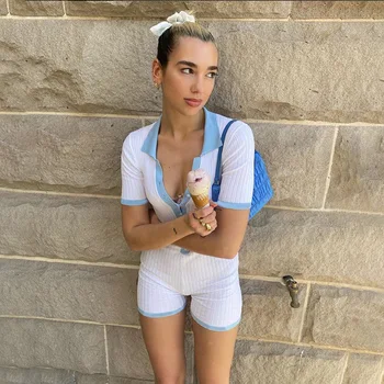 

NCLAGEN Contrast Color Patchwork Playsuits Turn Down Collar Button Up Overalls 2020 Short Pants Women Casual Streetwear Jumpsuit