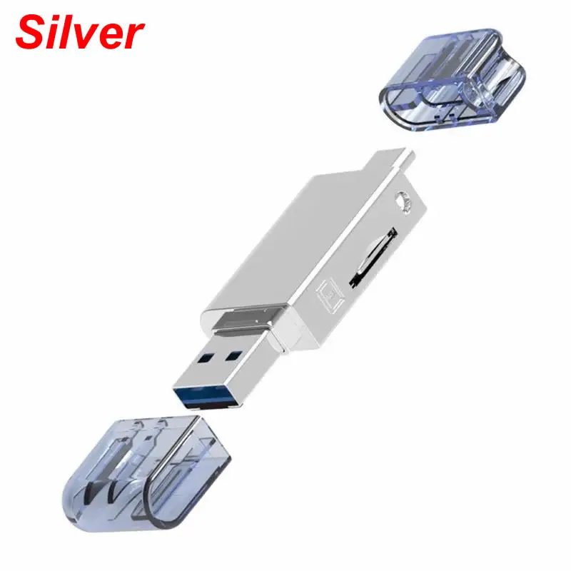 2в1 Металлический Высокоскоростной USB 3,0 type C к Micro SD TF кард-ридер для huawei NM Nano карта для мобильного телефона ПК ноутбука планшета - Цвет: Silver