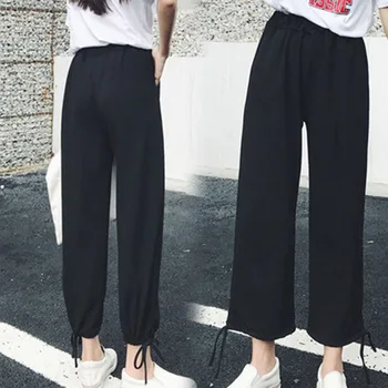 

Droppshiping New For 2019 Fashion Women Casual Wide Leg Pants Korean Style Loose Sports High Waist Trousers Knickerbockers J55