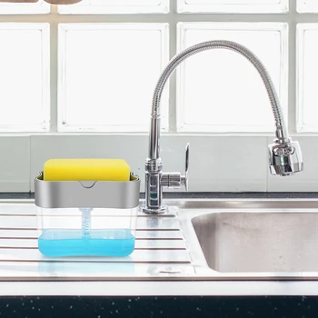 

2-in-1 Soap Pump Dispenser Sponge Holder Manual Press Liquid Container Organizer Shampoo Lotion Shower Gel Foam Bottles