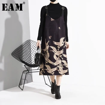 

[EAM] Women Pattern Printed Buckle Stitch Suede Strapless Dress New Sleeveless Loose Fit Fashion Tide Spring Autumn 2020 1K35809