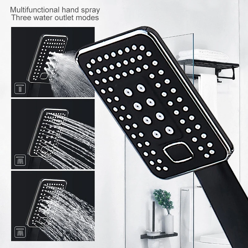 Black Rain Shower Faucet Set Wall Rainfall Shower Faucets Storage Bath Mixer Tap Hot Cold with Hand EL3902