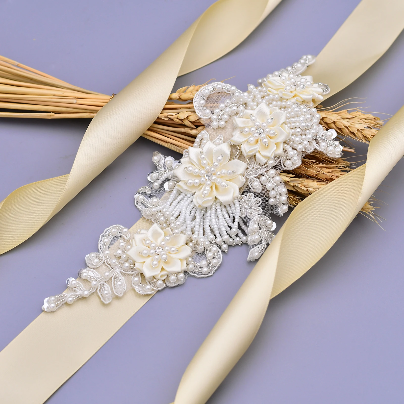 Exquisite Ivory Dress Belt Flower Wedding Belt Floral Maternity Sashes
