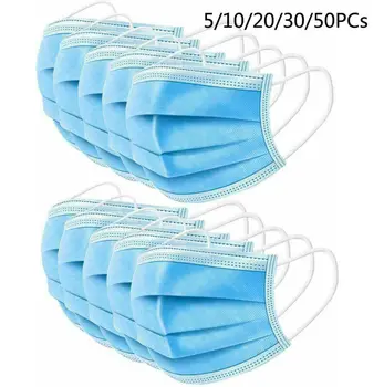 

5/10/20/30/50 Pcs 3-Layer Disposable Dust Mask Dustproof Masks Nonwoven Fabric Mouth Face Masks Anti-Dust White/Blue/Light Blue