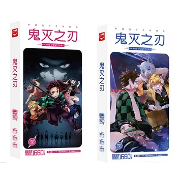 

New Anime Demon Slayer: Kimetsu no Yaiba Kamado Tanjirou Nezuko Postcard Post Cards Sticker Artbook Gift Cosplay Props Book Set