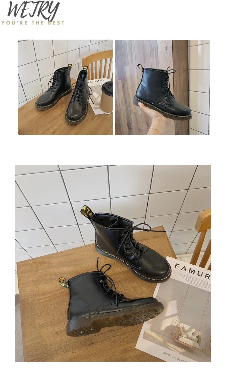 Dr Martens/осенние классические черные женские ботинки из искусственной кожи; зимние женские ботинки с мягкой подошвой; пикантные Ботинки martin с локомотивом; Размер 39