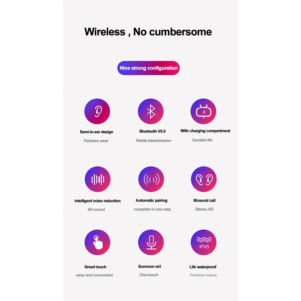 TWS Bluetooth 5,0 наушники с сенсорным управлением беспроводной стерео громкость Регулируемый 8 часов музыка шумоподавление вызов бинауральные наушники