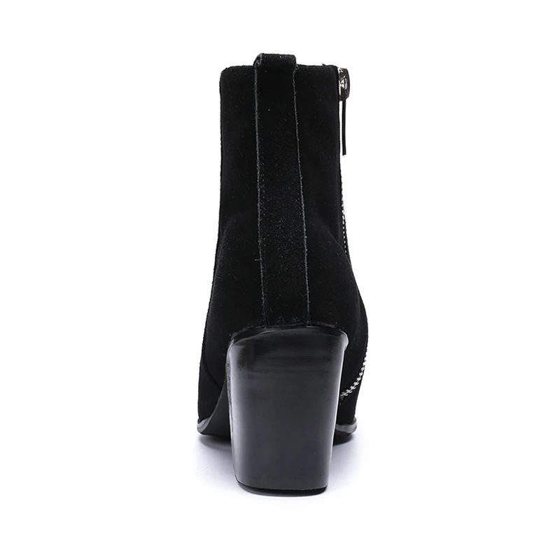 Plus Size New Elegant Man High Heels Pointed Toe Handmade Riding Shoes Cow Suede Leather Men's Motorcycle Ankle Boots SL636