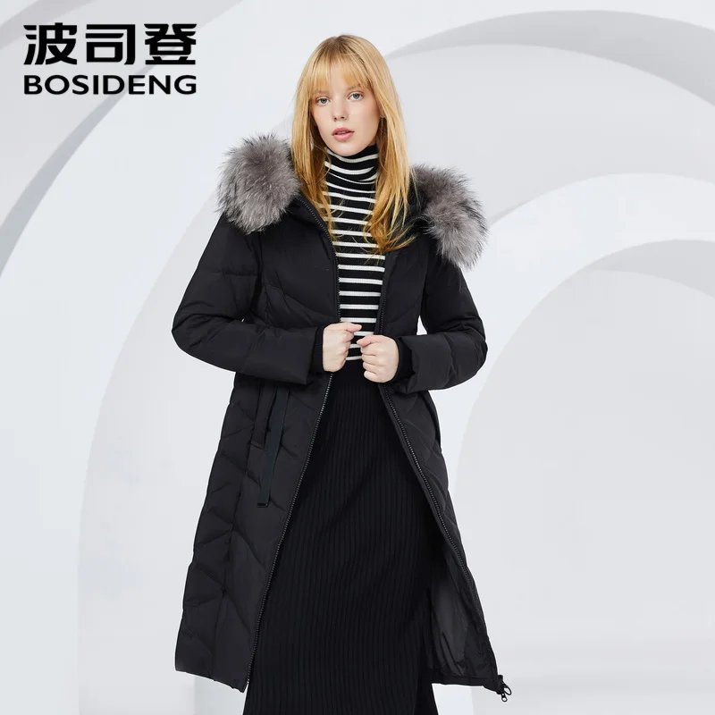 

BOSIDENG X-Long winter coat women down jacket 90% duck down thicken outwear natural fur raccoon fur waterproof B80141046