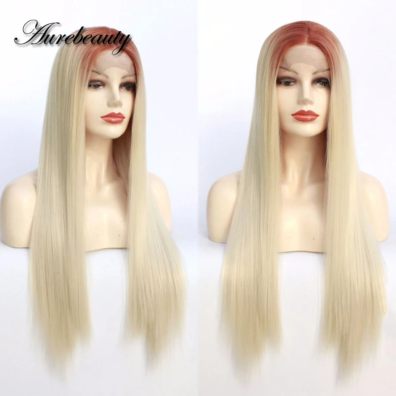 Long Straight Colored 13x4 Lace Front Wigs Ombre Dark Red 99j Burgundy Root 613 Blonde Synthetic Hair Frontal Wig For Women | Шиньоны и