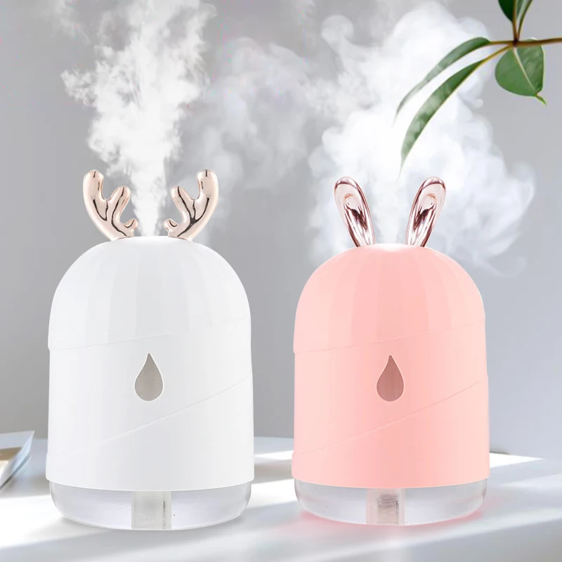 

220ML Deer Ears Air Humidifier USB Mini Mute Ultrasonic Aroma Essential Oil Diffuser Mist Maker with LED Night Light Home Car